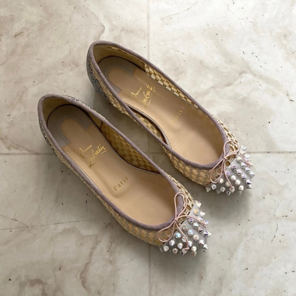 Christian Louboutin Follies Strass Mix Flat Spiked Mesh Ballet Flats Size 6/36